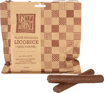 Picture of Uncle John's Black Molasses Chocolate Coated Licorice | 300g