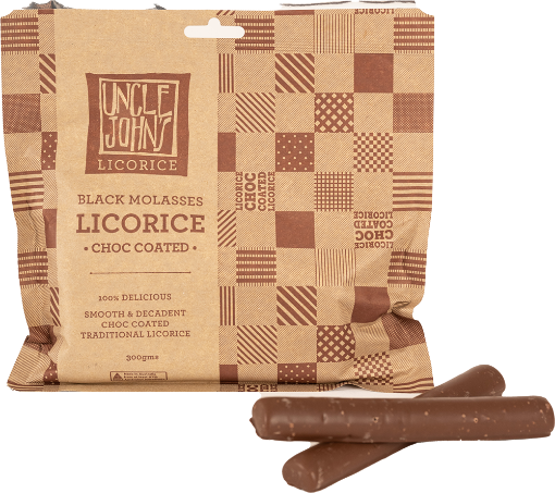 Picture of Uncle John's Black Molasses Chocolate Coated Licorice | 300g